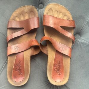 Yokono Cognac Leather Slide Sandals for Women